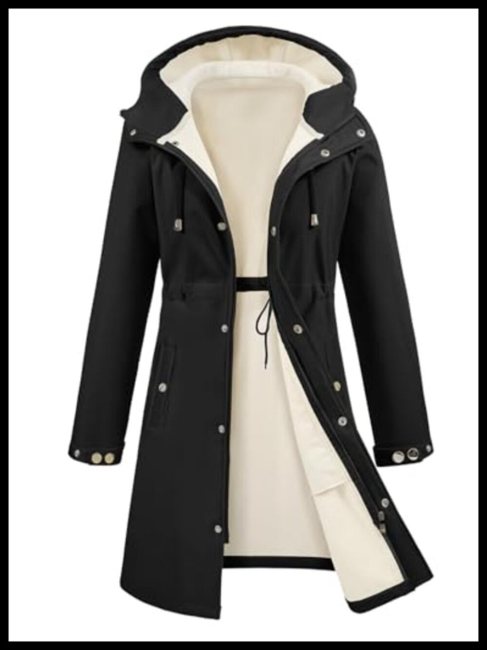 Waterproof Fleece Lined Rain Jacket with Hood Mid-Length